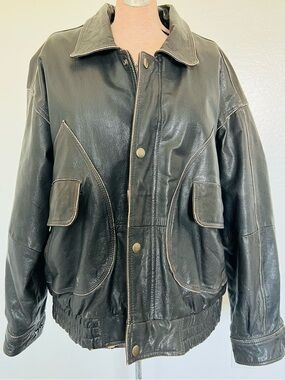 Vintage Urban Equipment Black Faux Leather Bomber Jacket Plaid Lined Men’s L